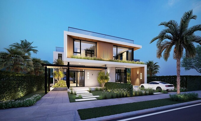 Mẫu PGA Golf Villas diện tích 10x30 m với kiến trúc hiện đại, sử dụng nhiều vách ngăn kính